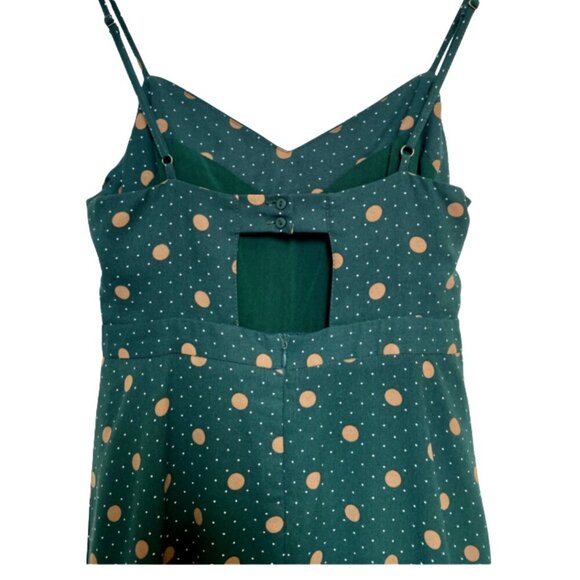Lush | Midi Green Gold Polka Dot Tie Front Dress Size S - Picture 4 of 7
